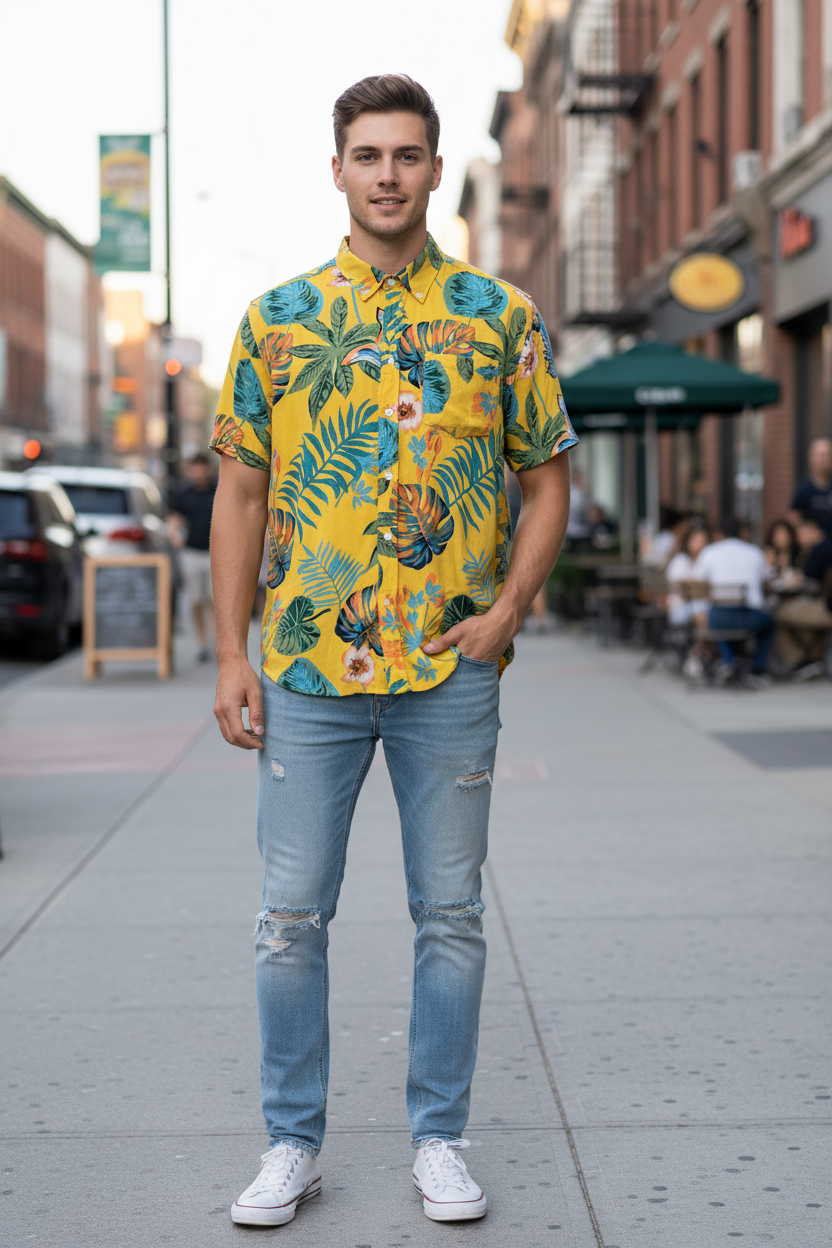 Camicia Hawaiana Gialla – Modello Fronte