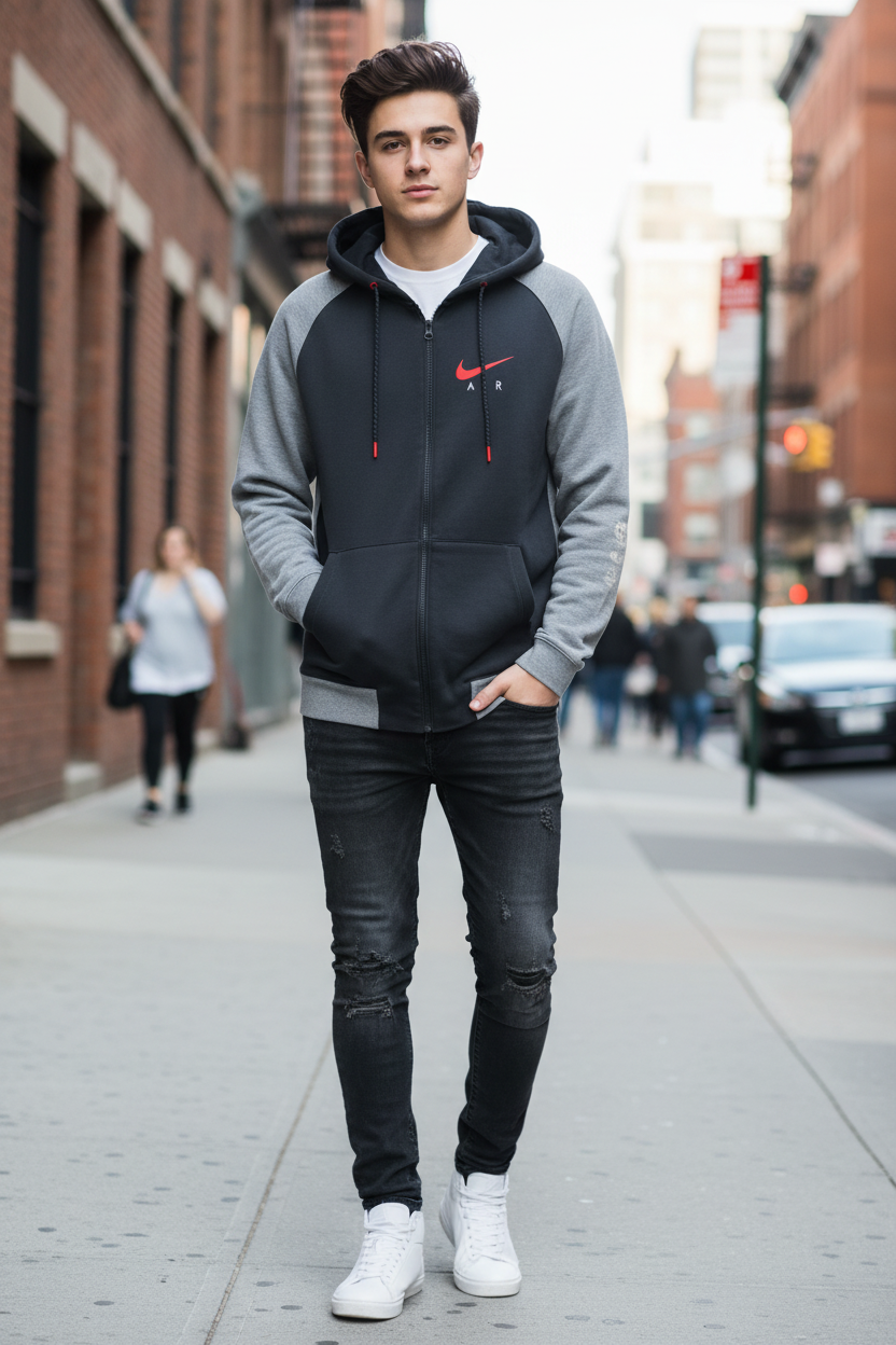 Nike Air Max 97 Zip Hoodie – modello fronte look urbano casual