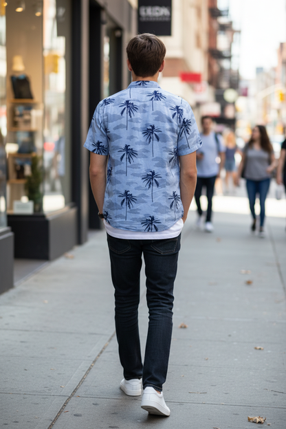 Camicia Hurley palme azzurra – modello retro look urbano casual