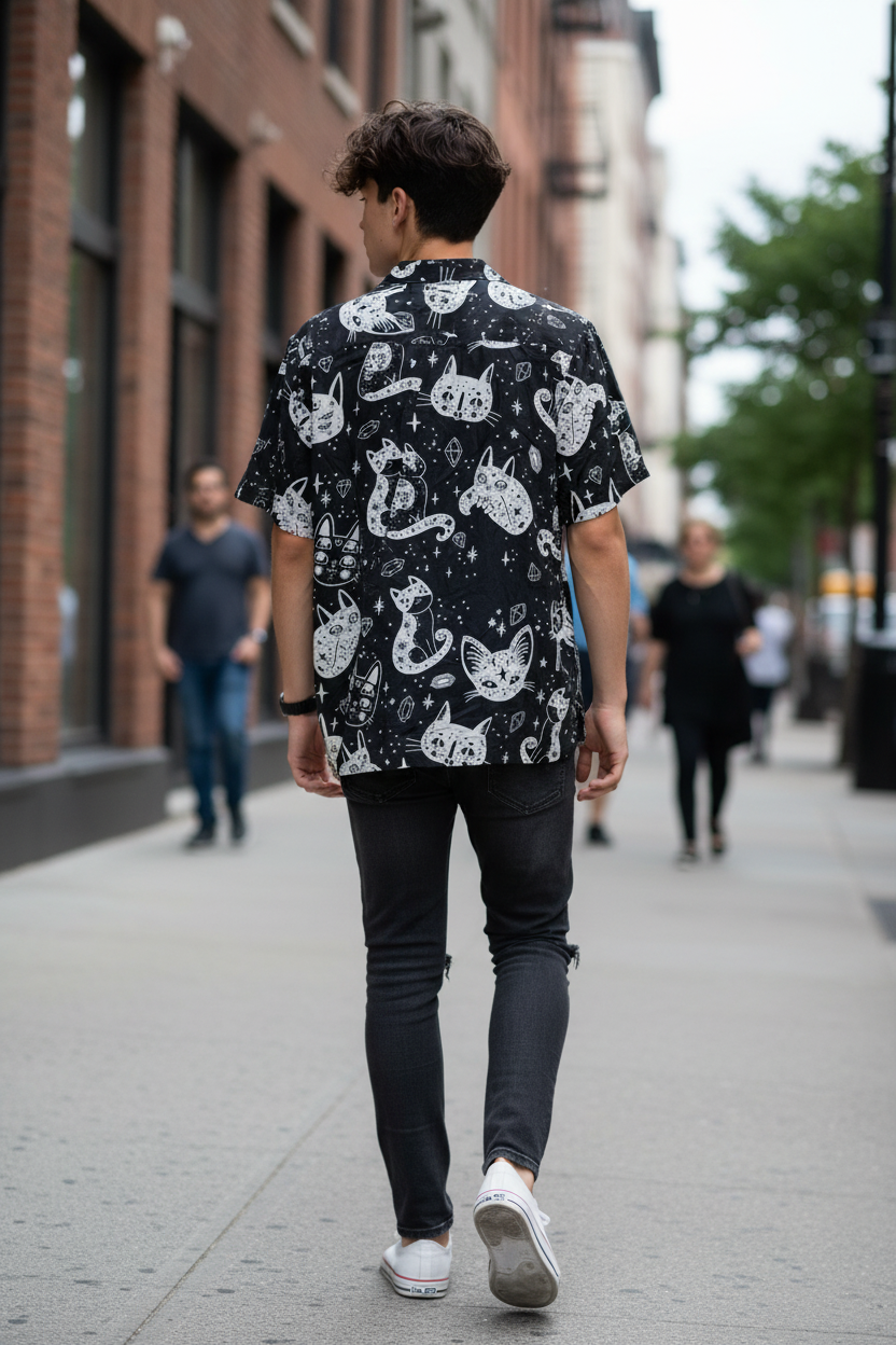 Camicia gatti mistici – modello retro look urbano casual