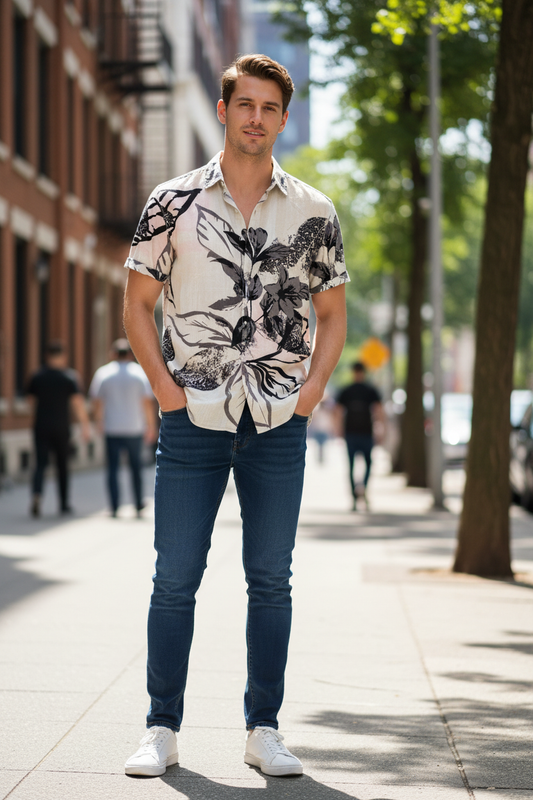 Camicia yd. botanica lino – modello fronte look urbano casual