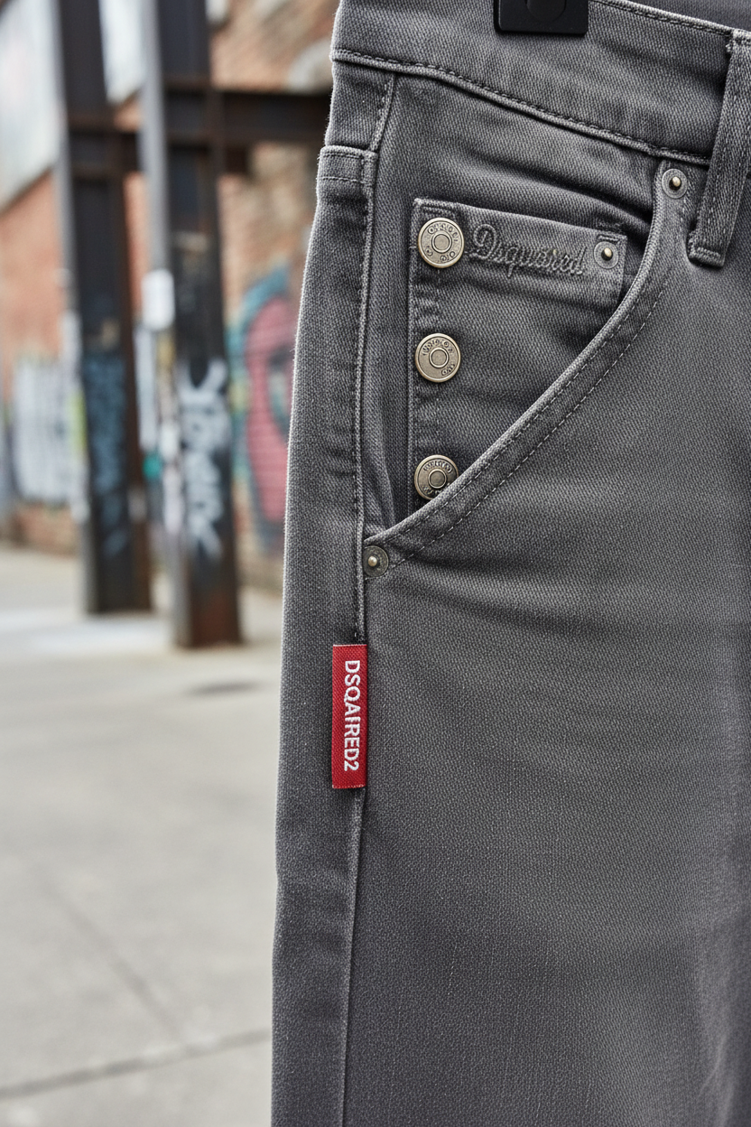 DSQUARED2 jeans grigio dettagli etichetta e bottoni