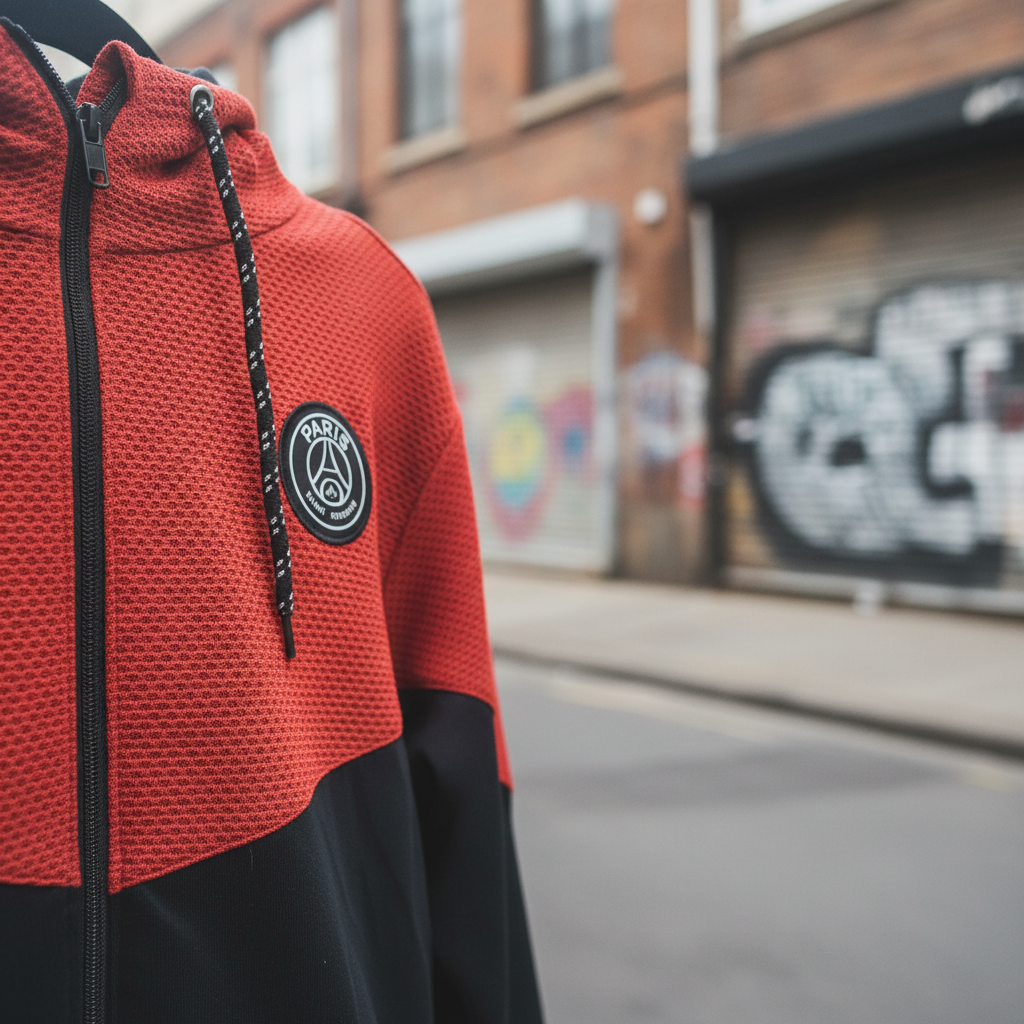 Dettaglio texture waffle mesh rossa Nike x PSG