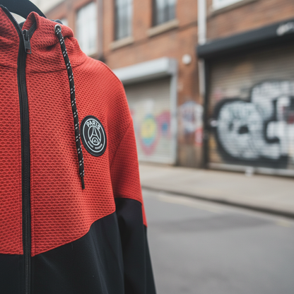 Dettaglio texture waffle mesh rossa Nike x PSG